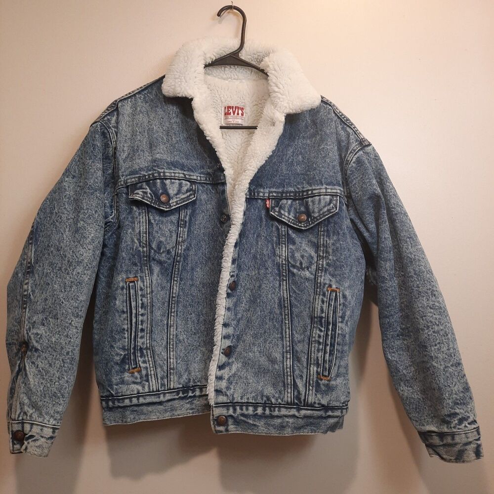 Levi’s 70609 Sherpa Lined Denim Trucker Jacket Men’s Blue Western Winter Coat M